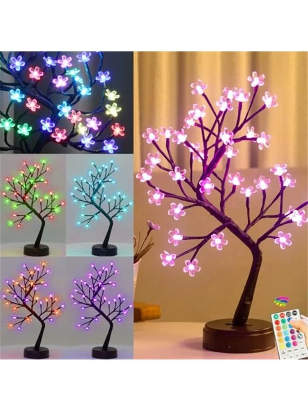 LED Cherry Blossom Tree Light RGB Color Changing Remote Tabletop Decor Lamp